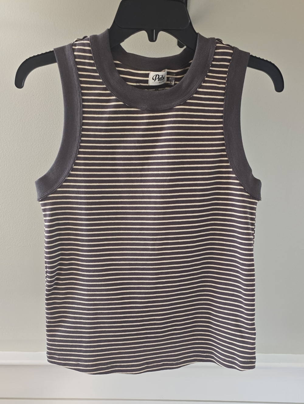 Grey and White Striped Ribbed Tank Top